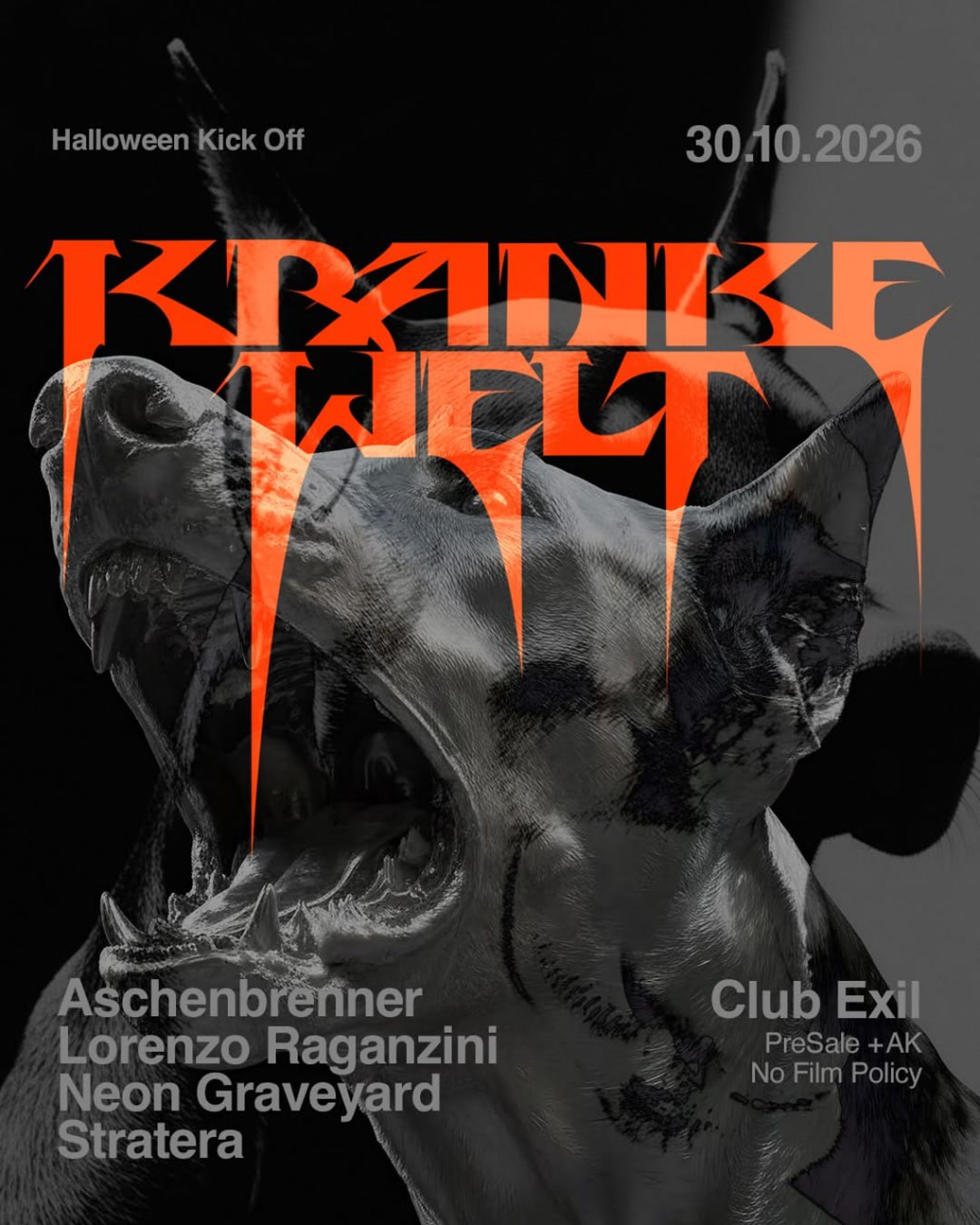 KRANKE WELT: Halloween Kickoff flyer